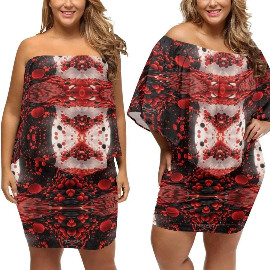 "Crimson Splatter" Off-the-Shoulder Dress| Iron Phoenix GHG - Iron Phoenix GHG
