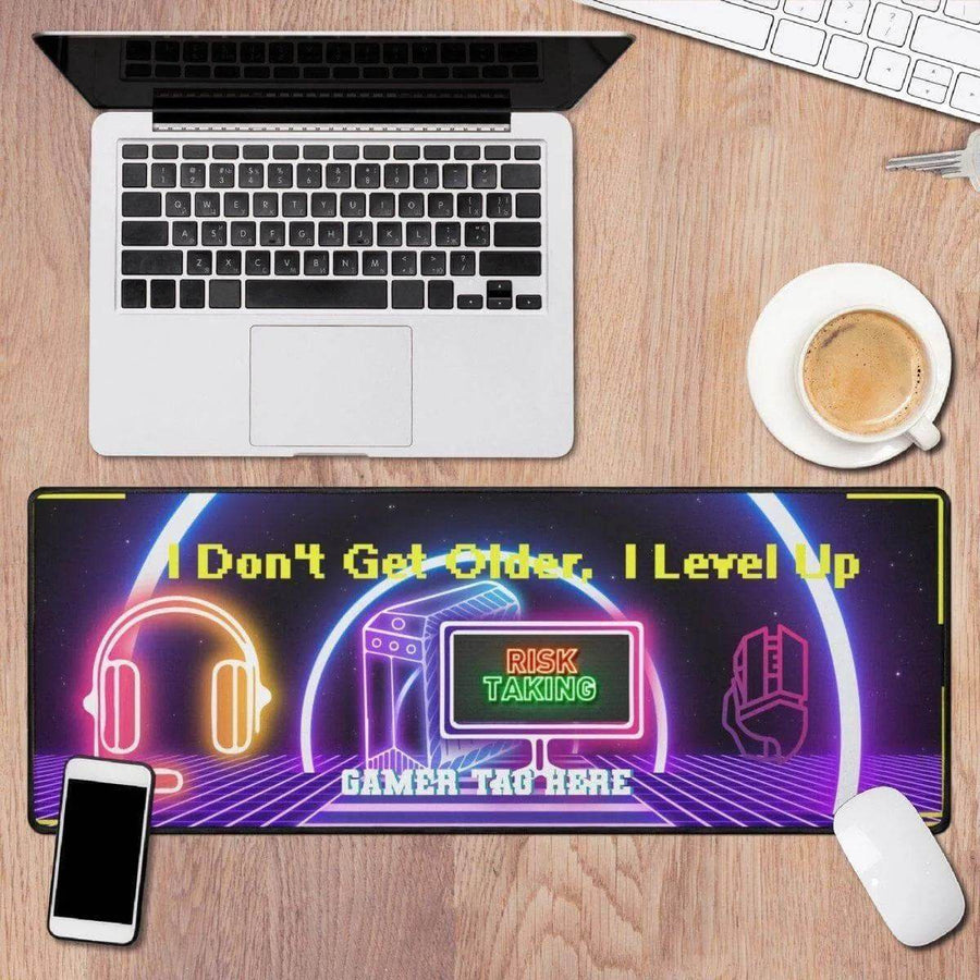 Level Up Gaming Desk Mat | Neon Gamer Slogan Mouse Pad - Iron Phoenix GHG