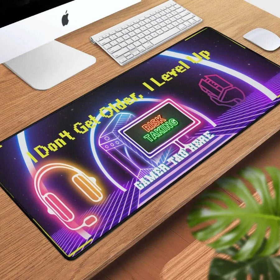 Level Up Gaming Desk Mat | Neon Gamer Slogan Mouse Pad - Iron Phoenix GHG