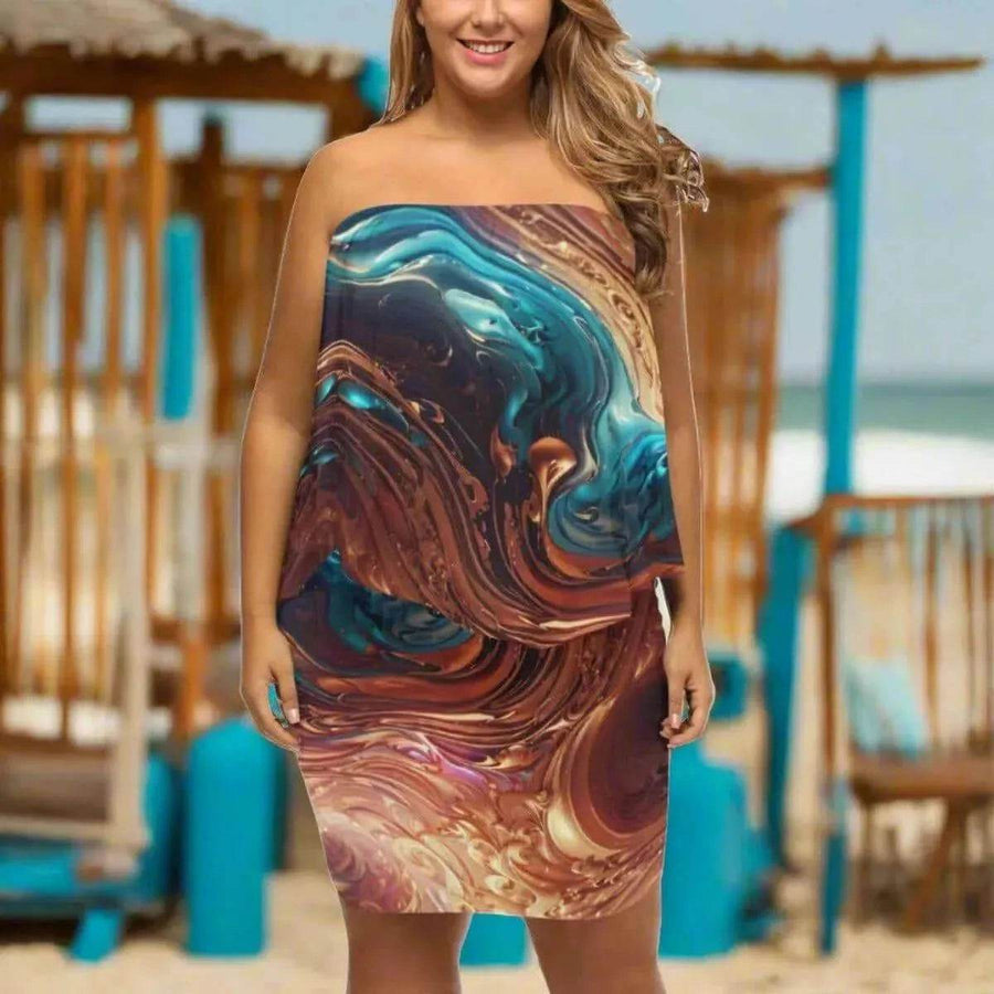 "Liquid Metal" Abstract Print Wrap Dress| Iron Phoenix GHG - Iron Phoenix GHG