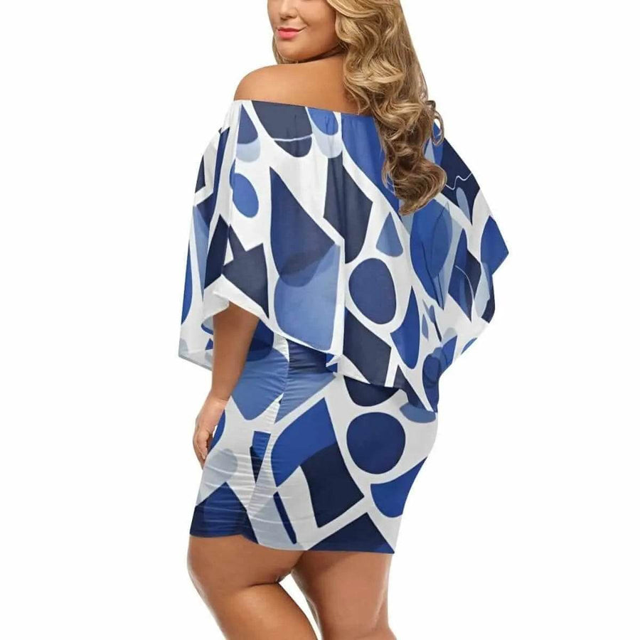 "Blue Abstract" Off-the-Shoulder Dress| Iron Phoenix GHG - Iron Phoenix GHG