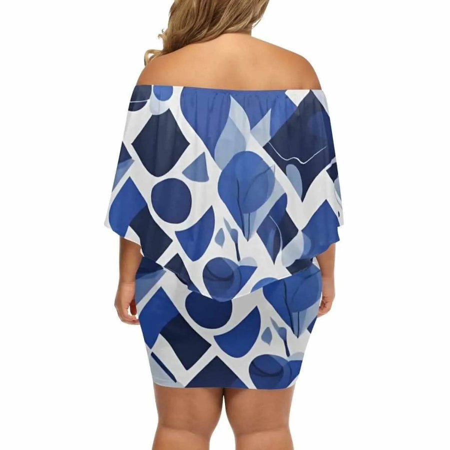 "Blue Abstract" Off-the-Shoulder Dress| Iron Phoenix GHG - Iron Phoenix GHG