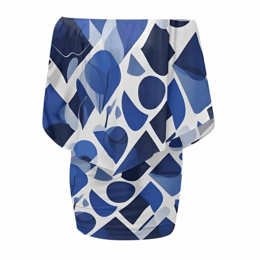 "Blue Abstract" Off-the-Shoulder Dress| Iron Phoenix GHG - Iron Phoenix GHG