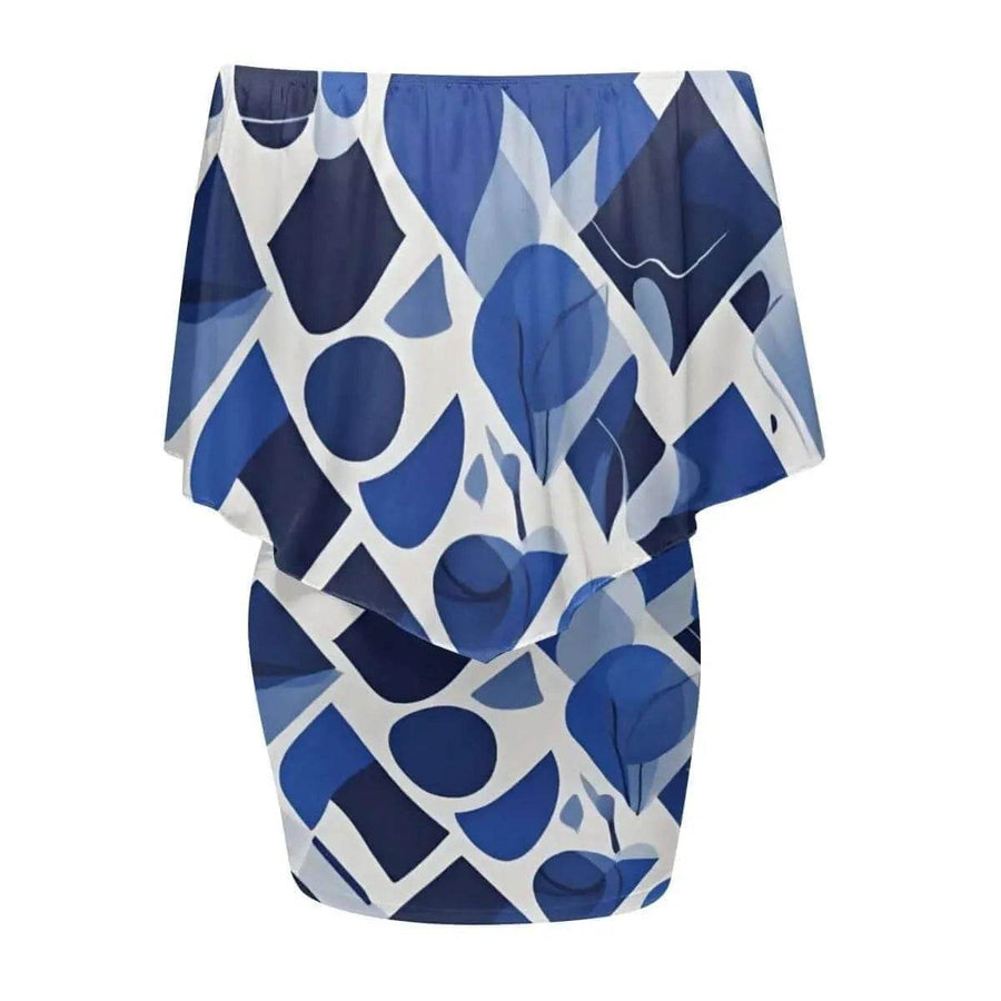 "Blue Abstract" Off-the-Shoulder Dress| Iron Phoenix GHG - Iron Phoenix GHG