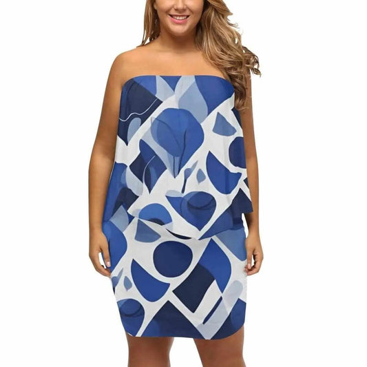 "Blue Abstract" Off-the-Shoulder Dress| Iron Phoenix GHG - Iron Phoenix GHG
