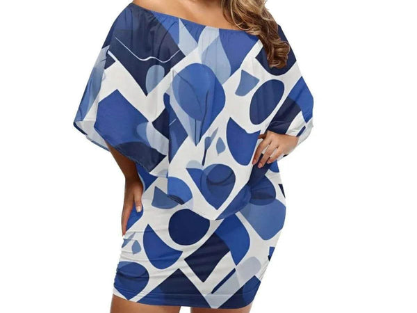 "Blue Abstract" Off-the-Shoulder Dress| Iron Phoenix GHG