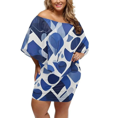 "Blue Abstract" Off-the-Shoulder Dress| Iron Phoenix GHG - Iron Phoenix GHG