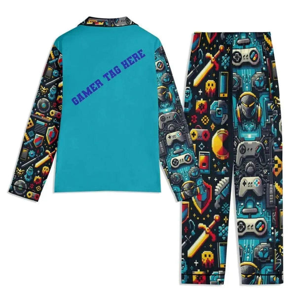 Personalized Gamer Tag Pajamas, Cozy Teal, Eco-Friendly Sleepwear - Iron Phoenix GHG