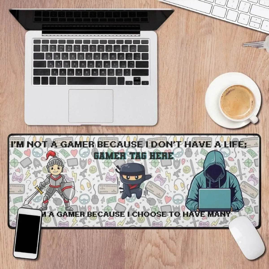Gamer Slogan Desk Mat | Knight and Ninja Gaming Mouse Pad - Iron Phoenix GHG