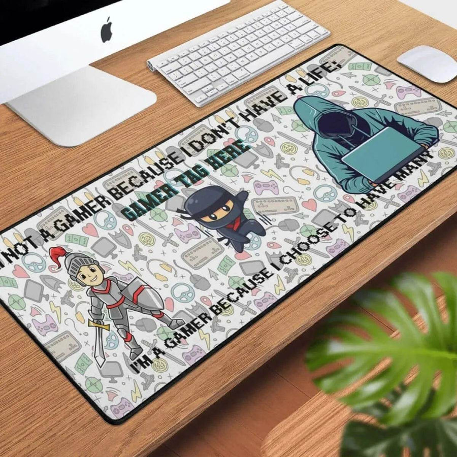 Gamer Slogan Desk Mat | Knight and Ninja Gaming Mouse Pad - Iron Phoenix GHG
