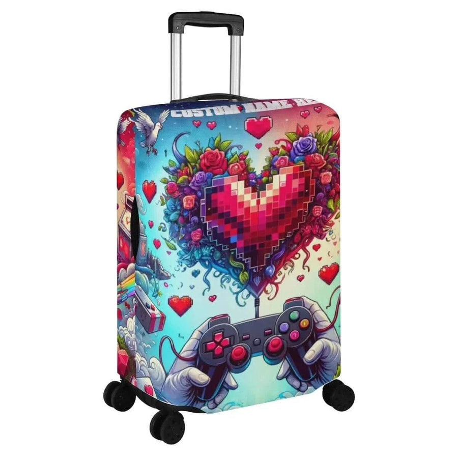 Pixel Heart Luggage Cover | Gamer Love Travel Protector - Iron Phoenix GHG
