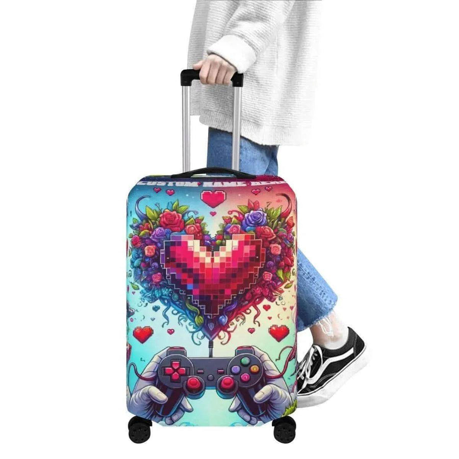 Pixel Heart Luggage Cover | Gamer Love Travel Protector - Iron Phoenix GHG