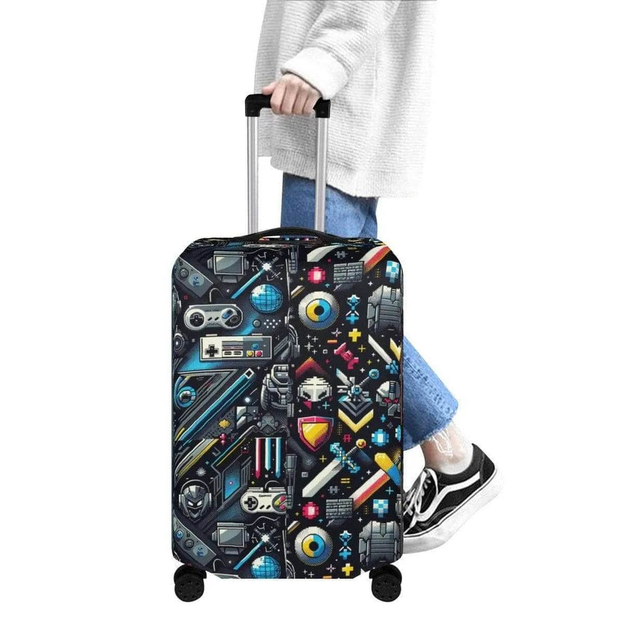 Retro Gamer Luggage Cover | Pixel Art Travel Protector - Iron Phoenix GHG