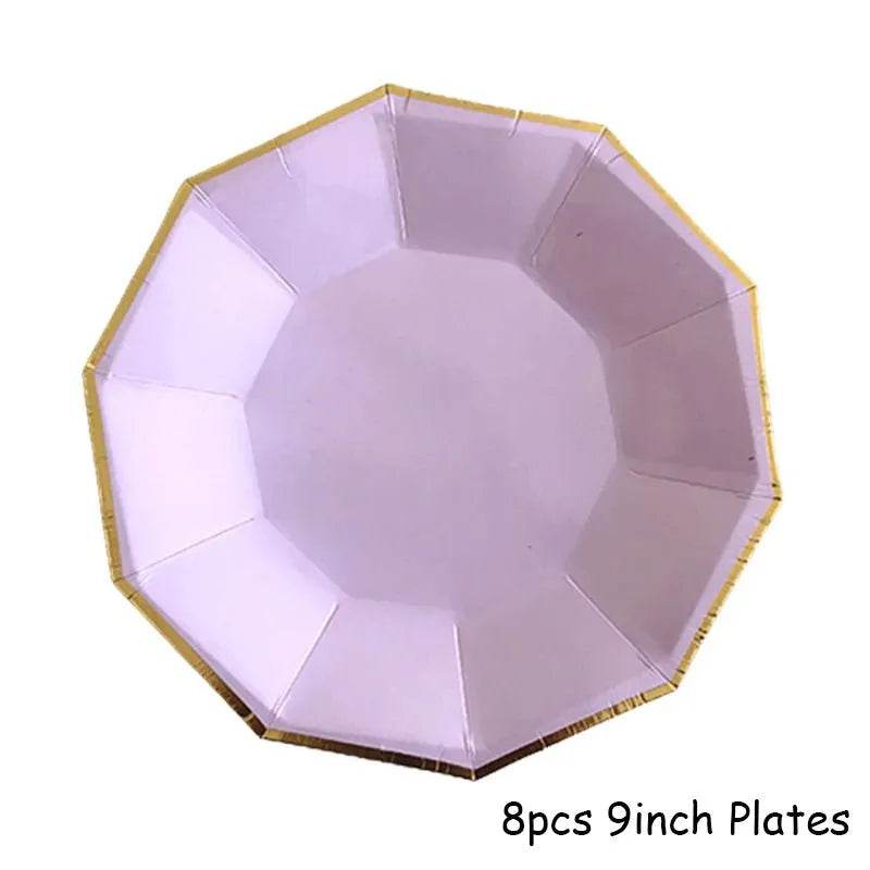 Gold Purple Disposable Tableware Set Elegant Party Supplies - Iron Phoenix GHG