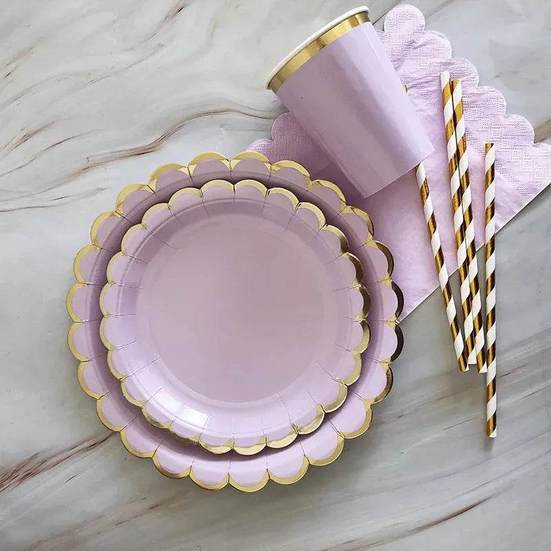 Gold Purple Disposable Tableware Set Elegant Party Supplies - Iron Phoenix GHG