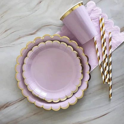 Gold Purple Disposable Tableware Set Elegant Party Supplies - Iron Phoenix GHG