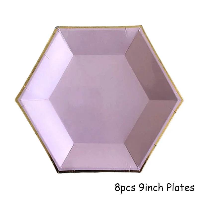 Gold Purple Disposable Tableware Set Elegant Party Supplies - Iron Phoenix GHG