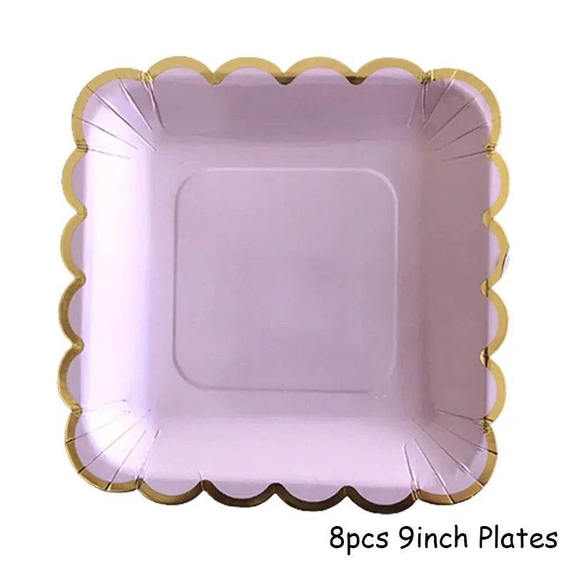 Gold Purple Disposable Tableware Set Elegant Party Supplies - Iron Phoenix GHG