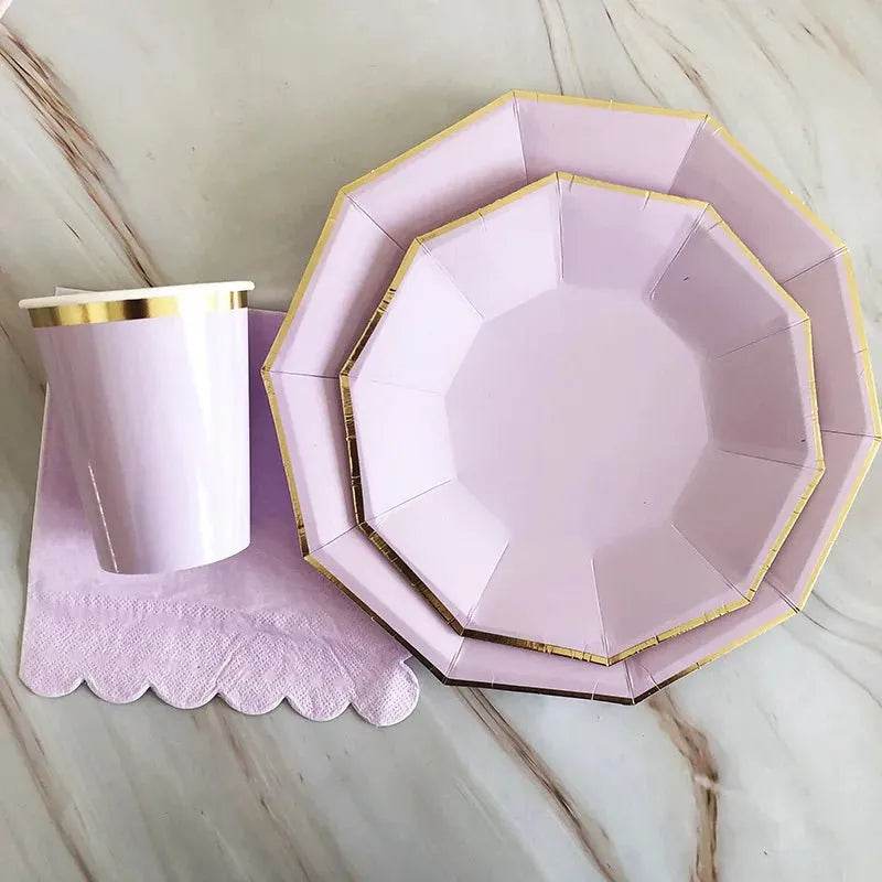 Gold Purple Disposable Tableware Set Elegant Party Supplies - Iron Phoenix GHG