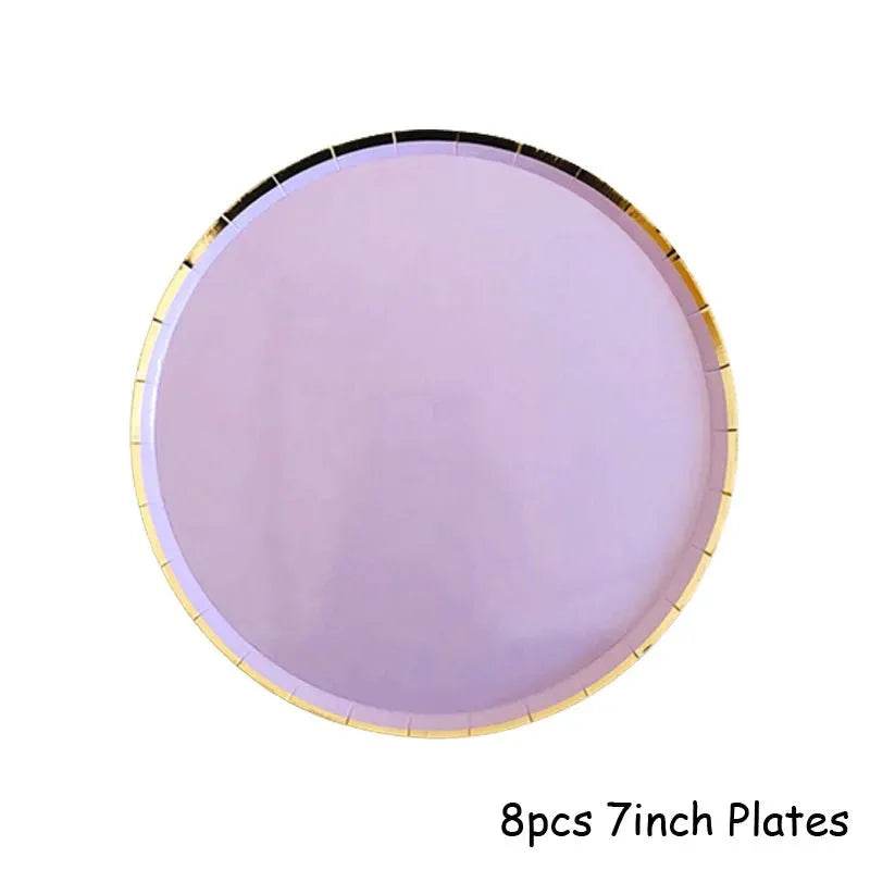 Gold Purple Disposable Tableware Set Elegant Party Supplies - Iron Phoenix GHG