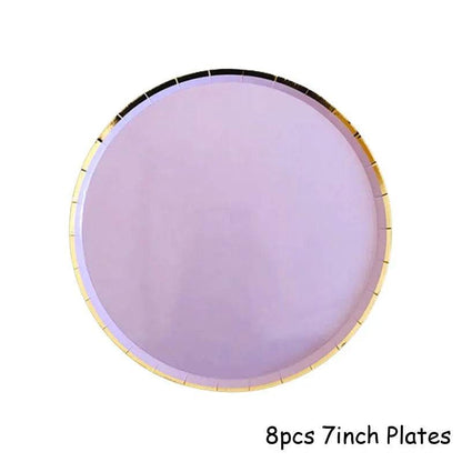 Gold Purple Disposable Tableware Set Elegant Party Supplies - Iron Phoenix GHG