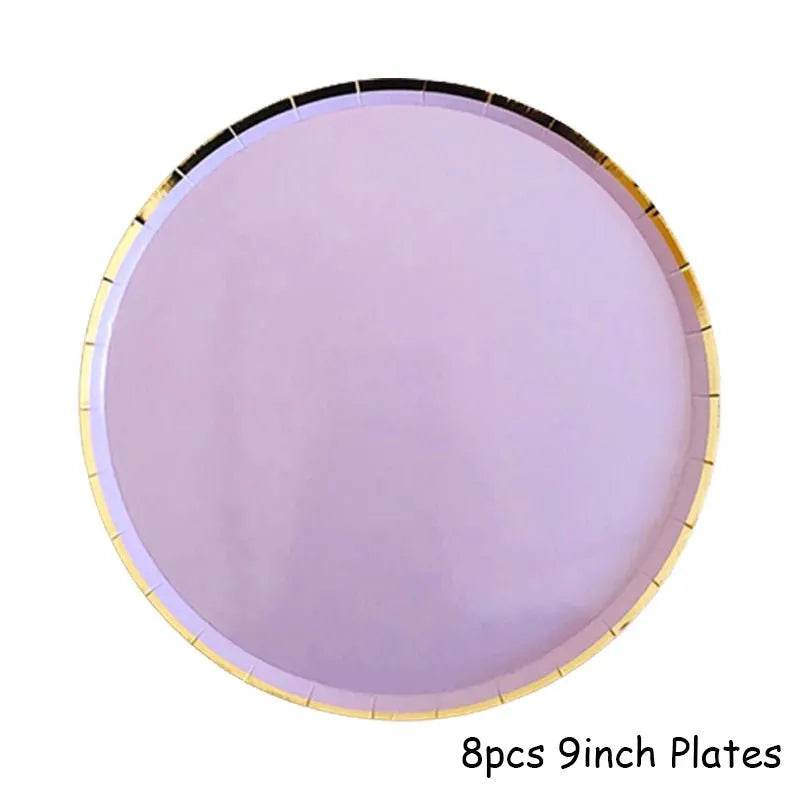 Gold Purple Disposable Tableware Set Elegant Party Supplies - Iron Phoenix GHG