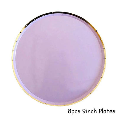 Gold Purple Disposable Tableware Set Elegant Party Supplies - Iron Phoenix GHG