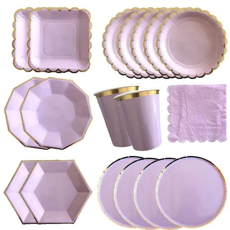 Gold Purple Disposable Tableware Set Elegant Party Supplies - Iron Phoenix GHG