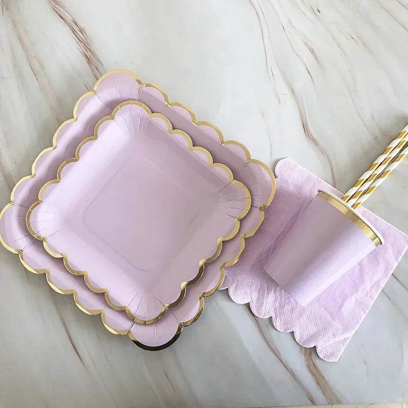 Gold Purple Disposable Tableware Set Elegant Party Supplies - Iron Phoenix GHG