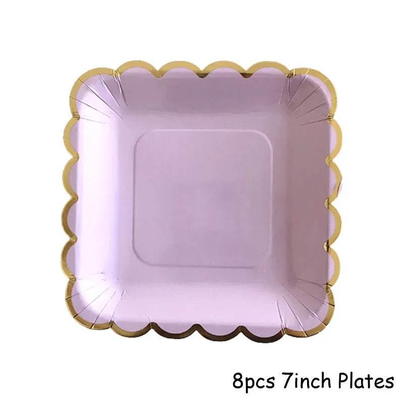 Gold Purple Disposable Tableware Set Elegant Party Supplies - Iron Phoenix GHG