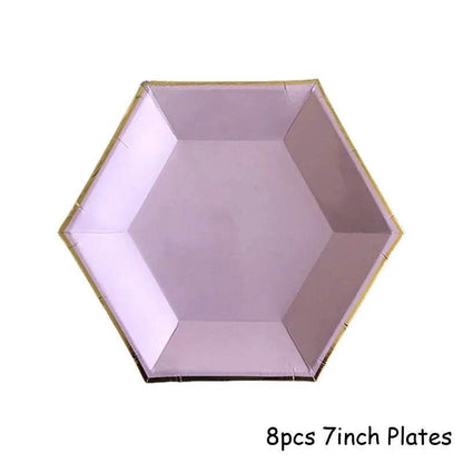 Gold Purple Disposable Tableware Set Elegant Party Supplies - Iron Phoenix GHG