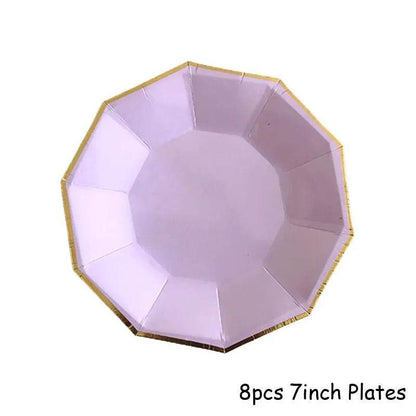 Gold Purple Disposable Tableware Set Elegant Party Supplies - Iron Phoenix GHG