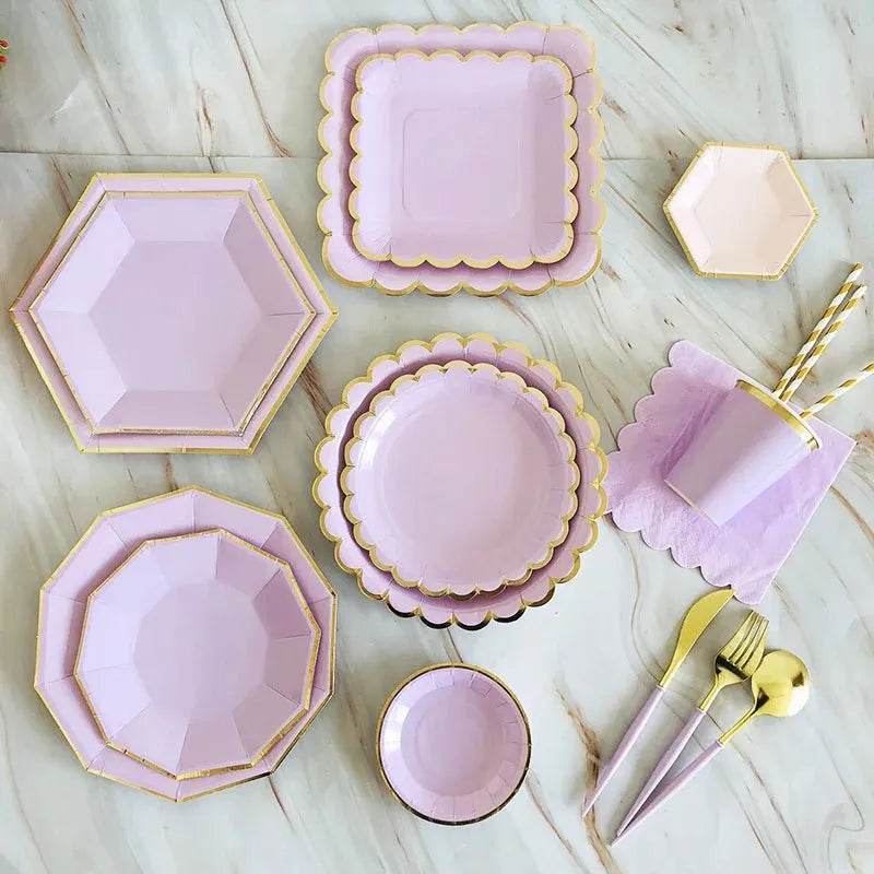 Gold Purple Disposable Tableware Set Elegant Party Supplies - Iron Phoenix GHG