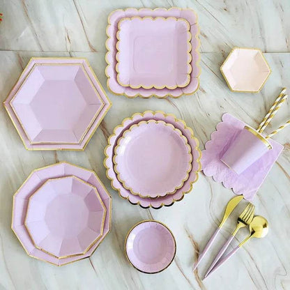 Gold Purple Disposable Tableware Set Elegant Party Supplies - Iron Phoenix GHG