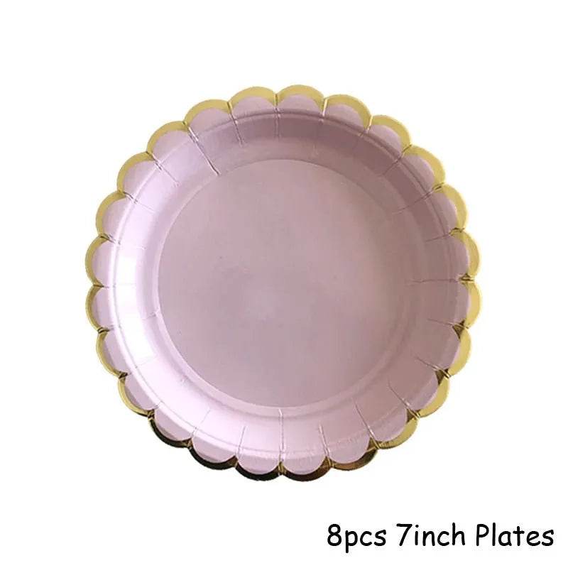 Gold Purple Disposable Tableware Set Elegant Party Supplies - Iron Phoenix GHG