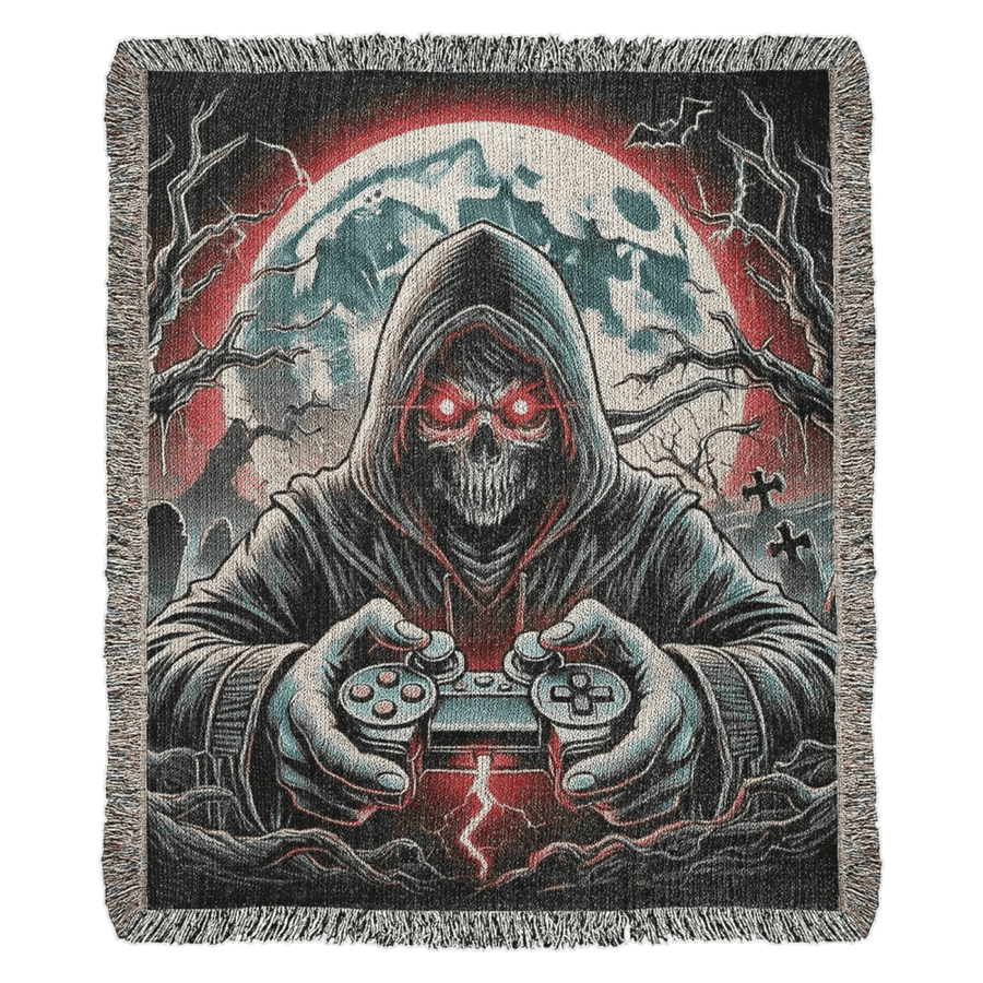 Gothic Skeleton Blanket for Gamers - Eerie Themed Gaming Decor - Iron Phoenix GHG