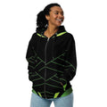 "Neon Grid" Off-center Unisex Zip Hoodie | Iron Phoenix - Image 2
