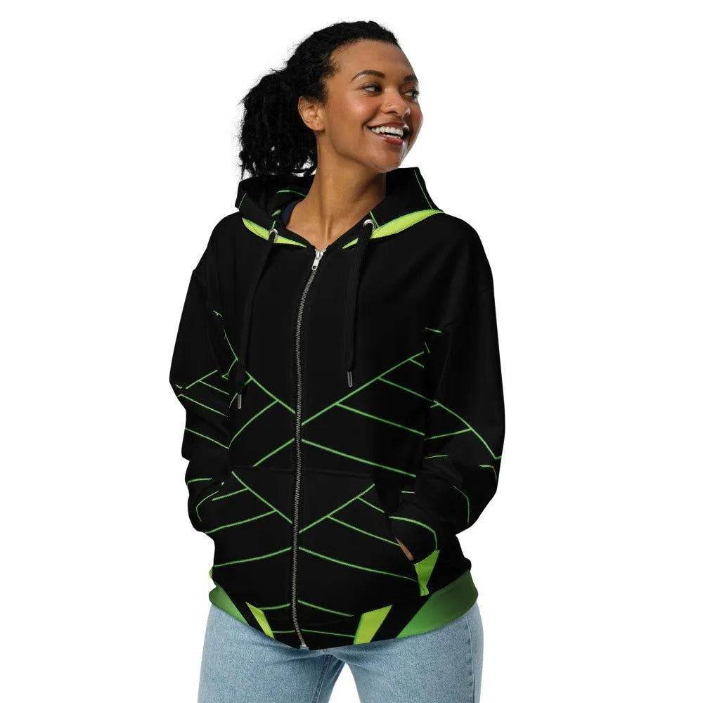 Hooded Sweatshirt, Black Neon Green, Eco-Friendly Style - Iron Phoenix GHG