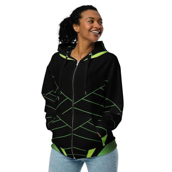 Hooded Sweatshirt, Black Neon Green, Eco-Friendly Style - Iron Phoenix GHG