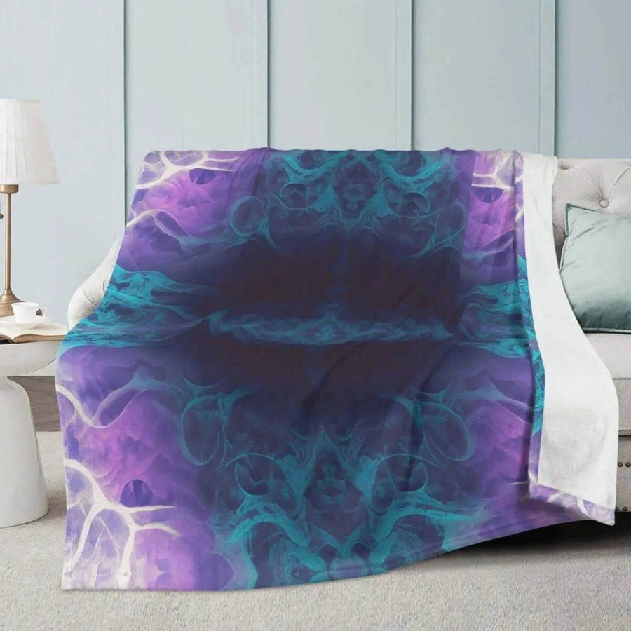 Kaleidoscope Fleece Blanket | Purple Teal Abstract Throw - Iron Phoenix GHG