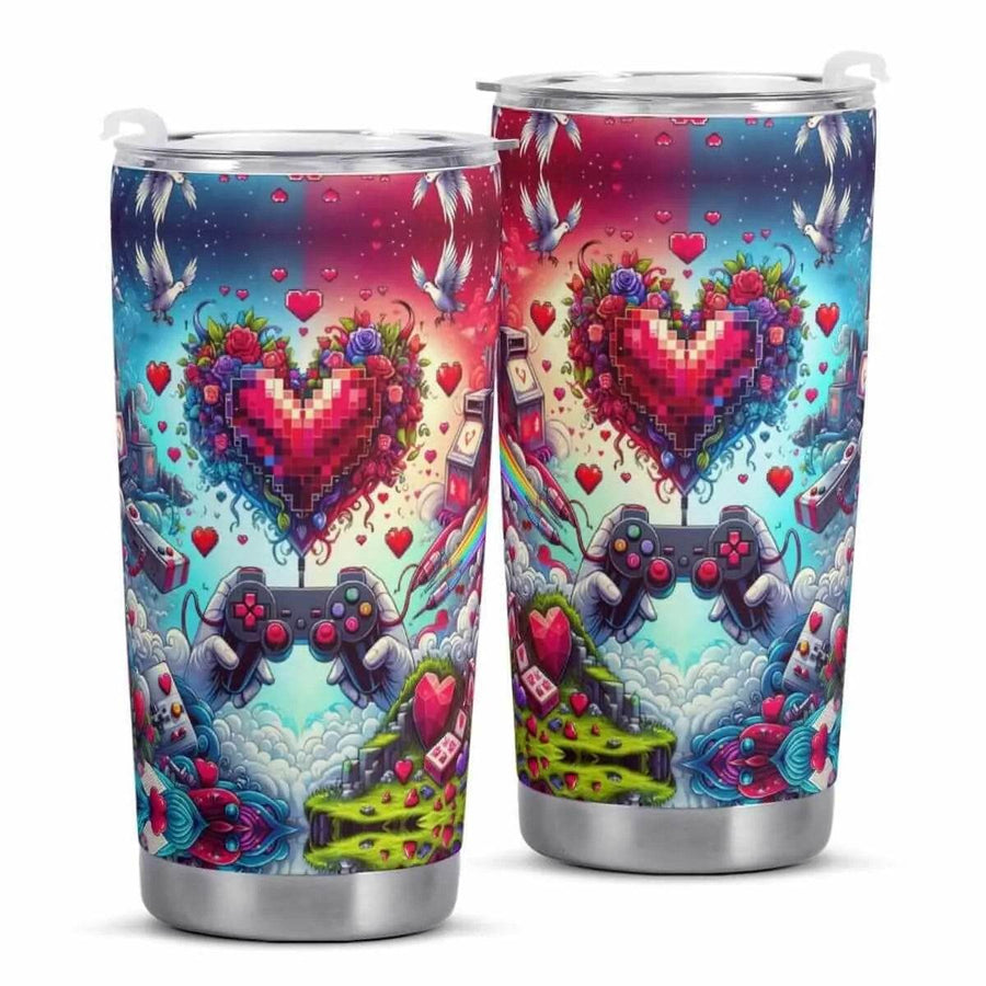 Pixel Heart Gaming Tumbler | Love Game Insulated Mug - Iron Phoenix GHG