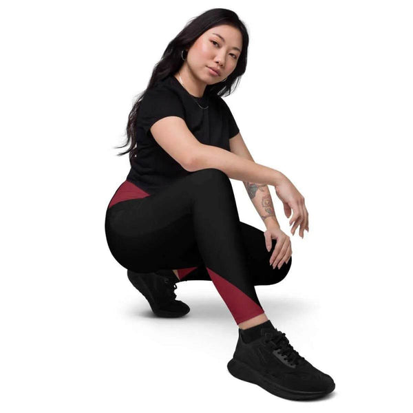 Maroon & Black Crossover Leggings - Activewear Style - Iron Phoenix GHG