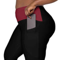 Maroon | Black Crossover Leggings with Pockets | Iron Phoenix - Image 4