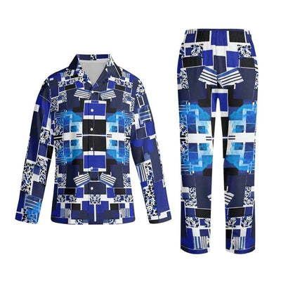 Blue Geometric Pajama Set | Modern Gamer Loungewear - Iron Phoenix GHG
