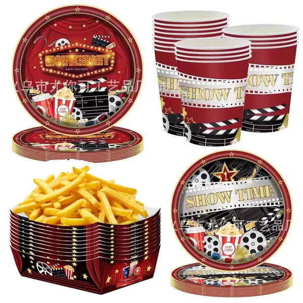 Movie Night Party Supplies Set Disposable Tableware Decorations - Iron Phoenix GHG