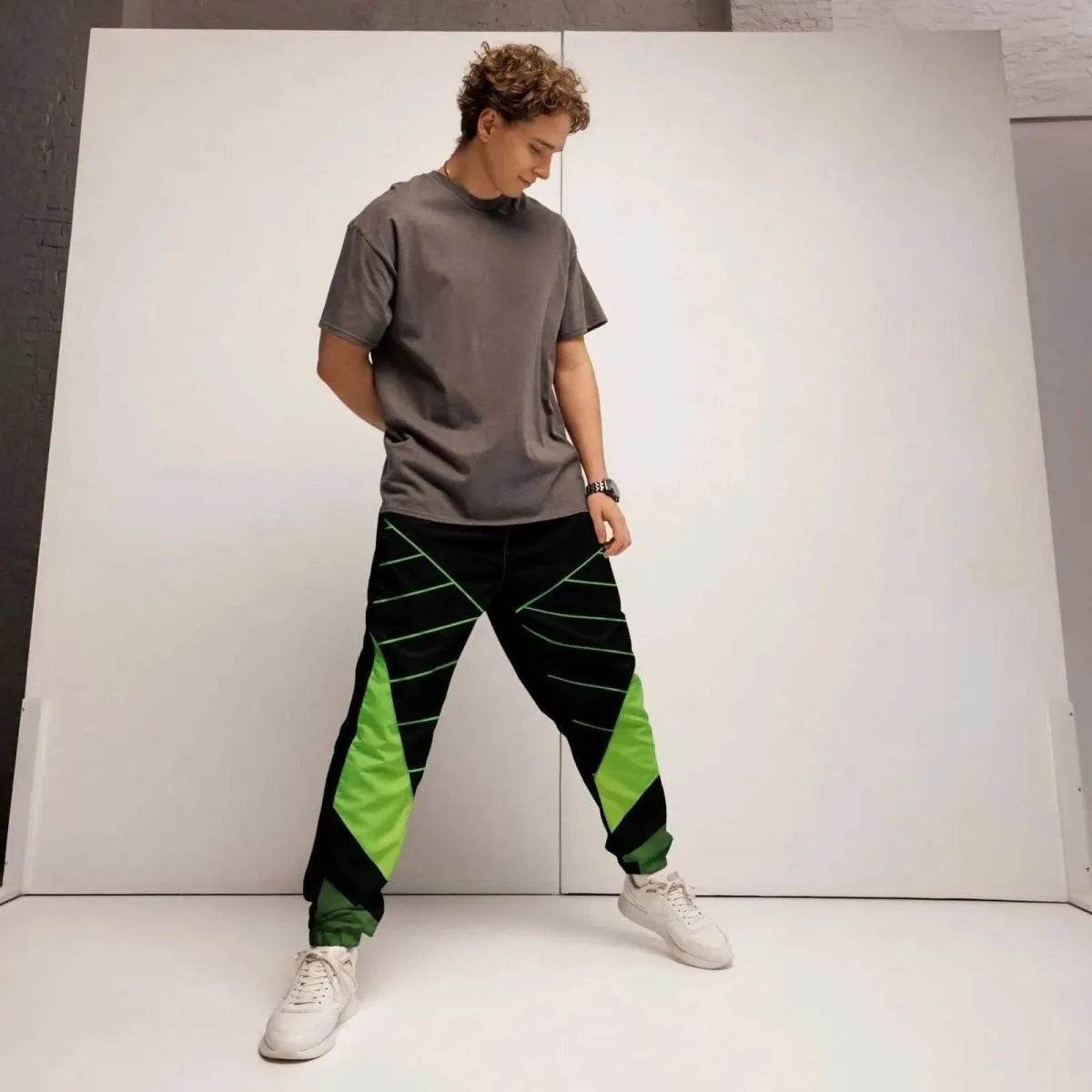 Neon Green and Black Track Pants - Eco Gamer Comfort - Iron Phoenix GHG