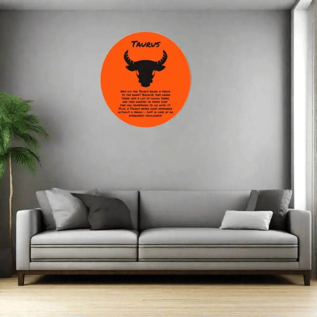 Orange Taurus Zodiac Wood Sign - Astrological Home Decor - Iron Phoenix GHG