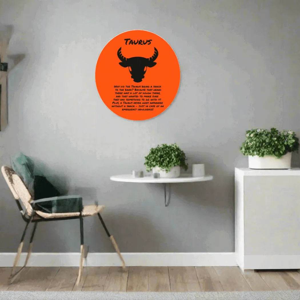 Orange Taurus Zodiac Wood Sign - Astrological Home Decor - Iron Phoenix GHG