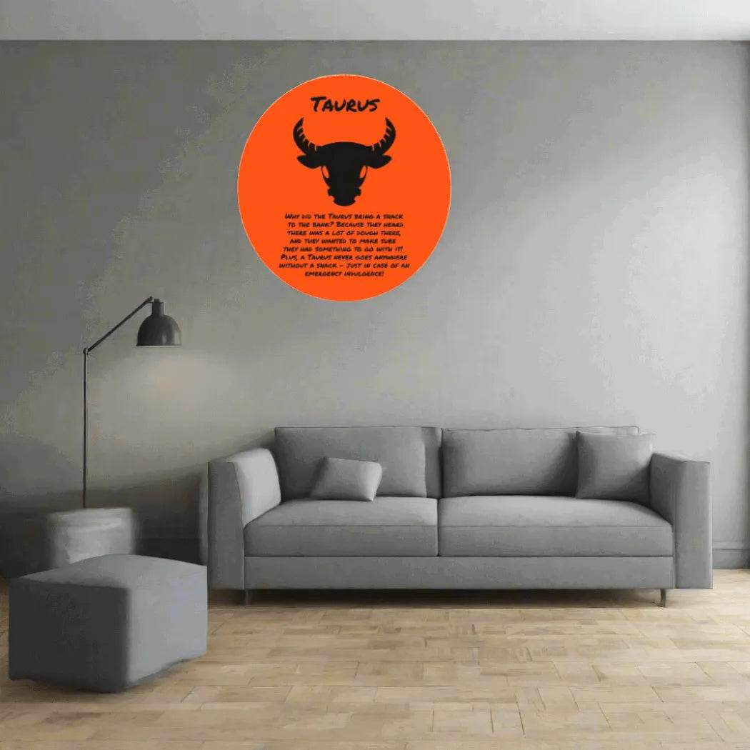 Orange Taurus Zodiac Wood Sign - Astrological Home Decor - Iron Phoenix GHG