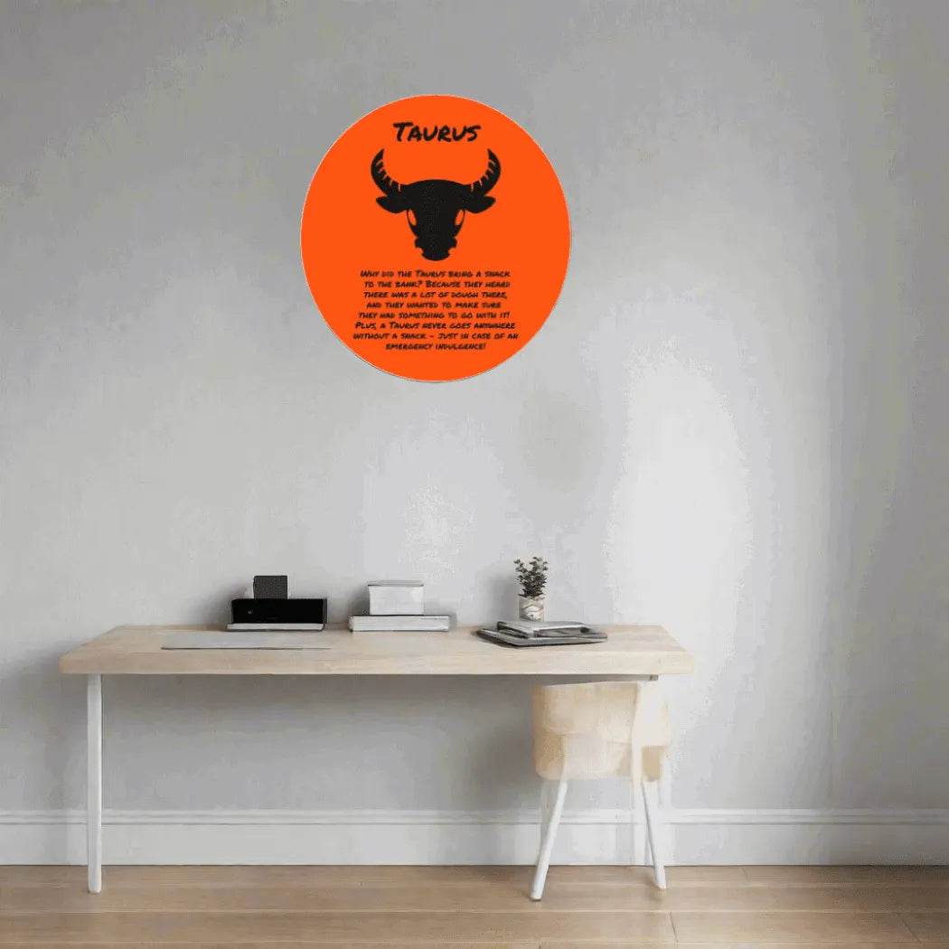Orange Taurus Zodiac Wood Sign - Astrological Home Decor - Iron Phoenix GHG